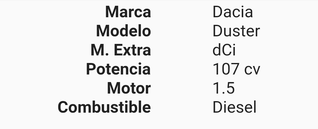 Datos del vehículo seleccionado